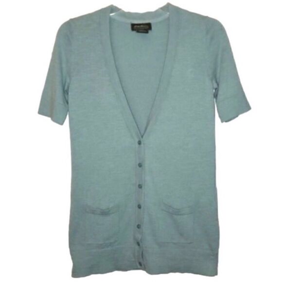 Eddie Bauer Tops - Eddie Bauer Cotton Short Sleeve Cardigan Sweater in Aqua Green Women’s XS